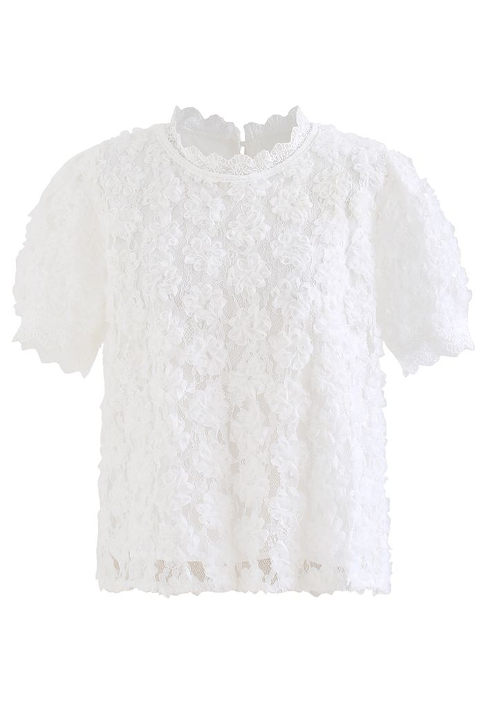 3D Flower Lace Top in White