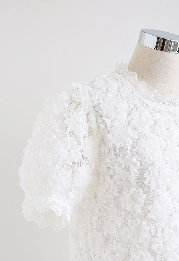 3D Flower Lace Top in White
