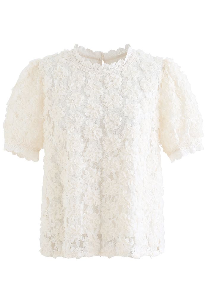 3D Flower Lace Top in Cream