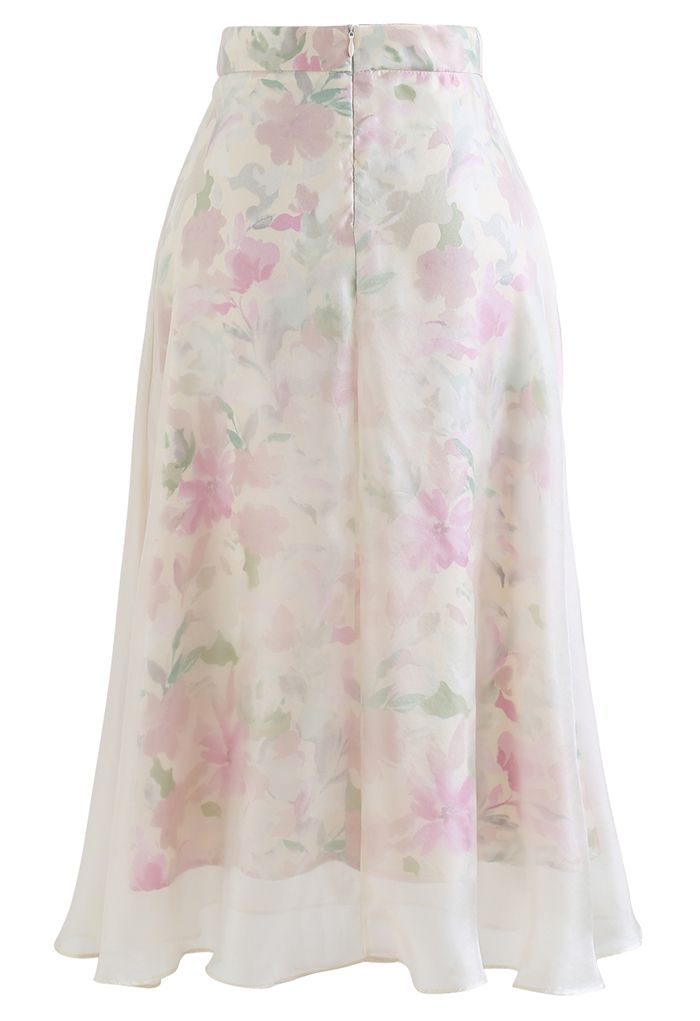 Breezy High Waist Sheer Midi Skirt in Floral