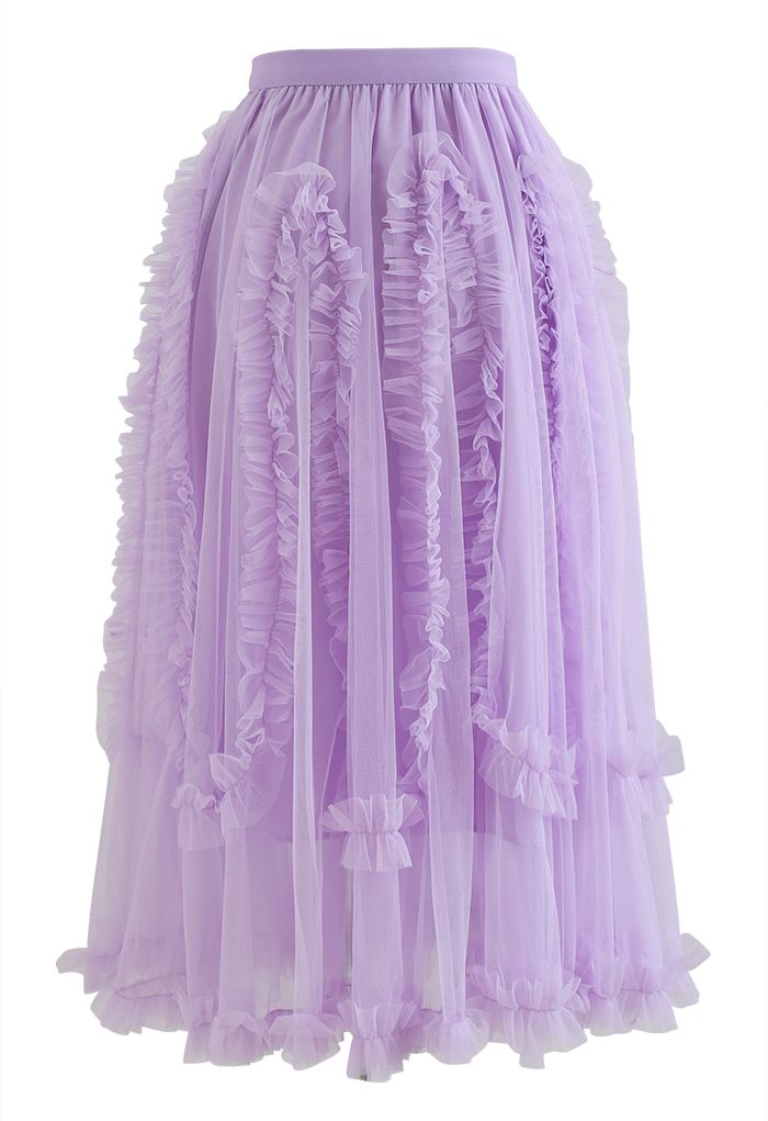 Sinuous Ruffle Double-Layered Mesh Tulle Skirt in Lilac - Retro, Indie ...