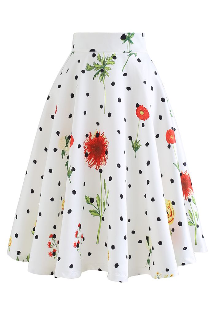 Summer Flower Dots A-Line Skirt - Retro, Indie and Unique Fashion