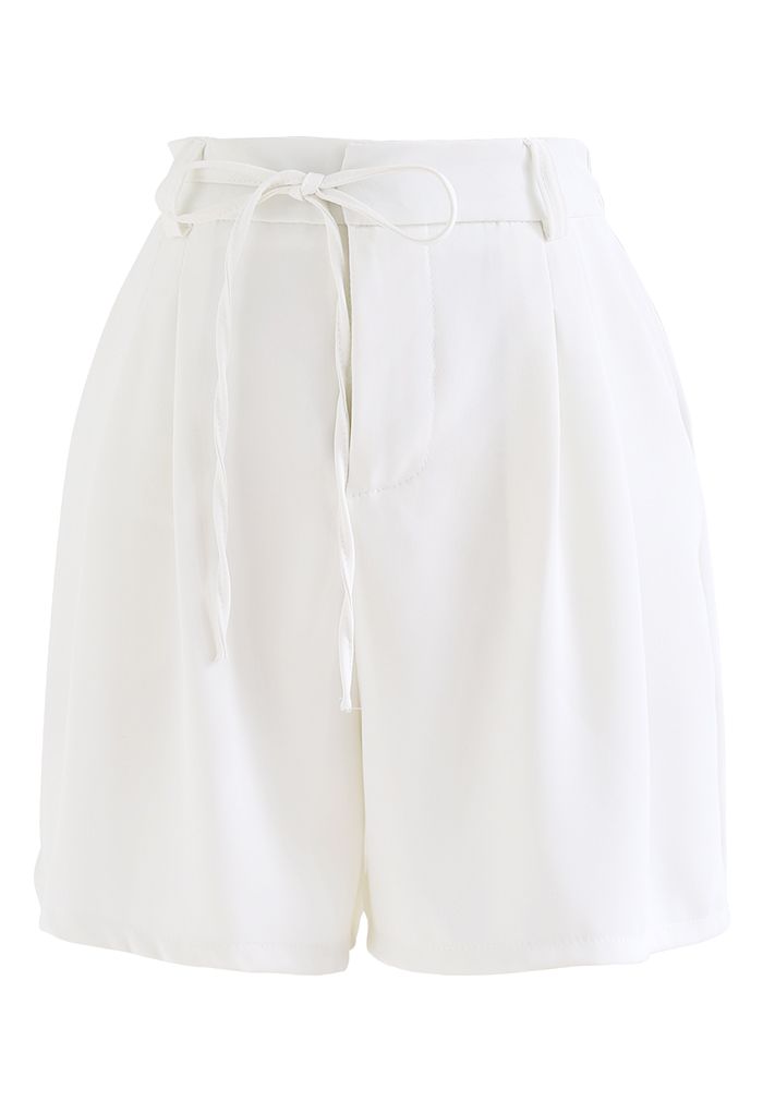 Self-Tie String Side Pocket Shorts in White - Retro, Indie and Unique ...