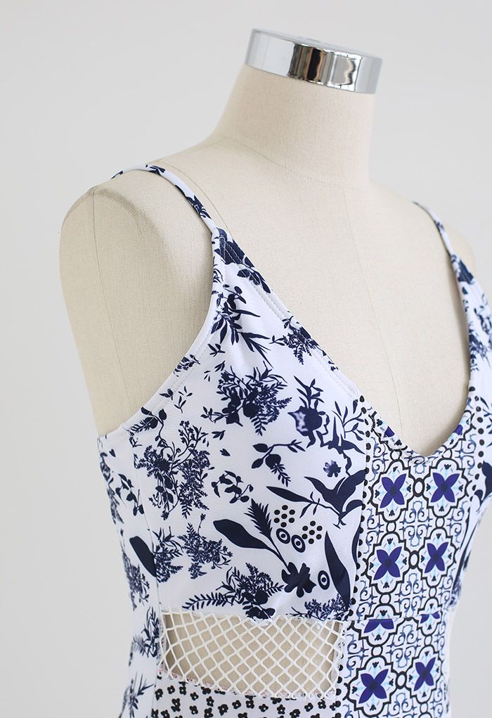 Traditional Pattern Hollow Out Swimsuit