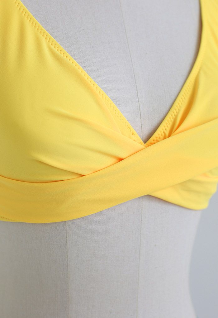 Front Cross Lace Up Bikini Set in Yellow