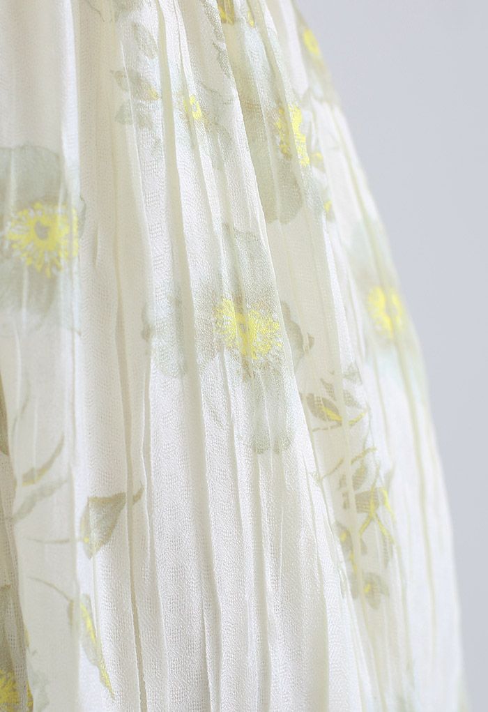 Hazy Floral O-Ring Cutout Puff Sleeve Textured Dress