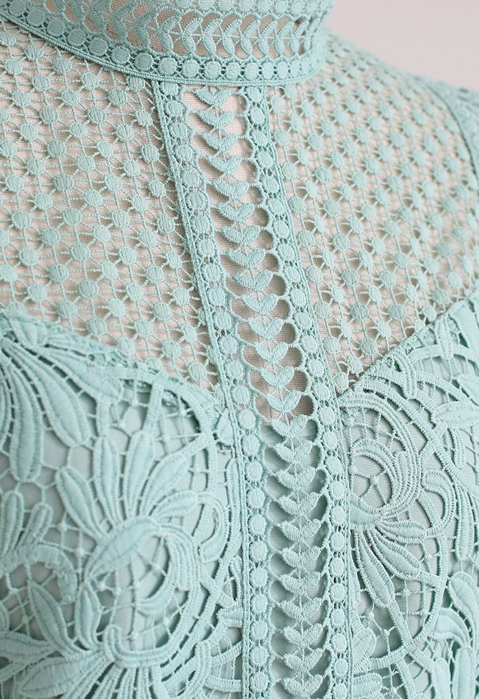 Demure Elegance Crochet Top in Mint