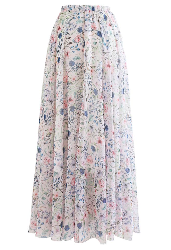 Wonderful Flower Land Chiffon Maxi Skirt - Retro, Indie and Unique Fashion