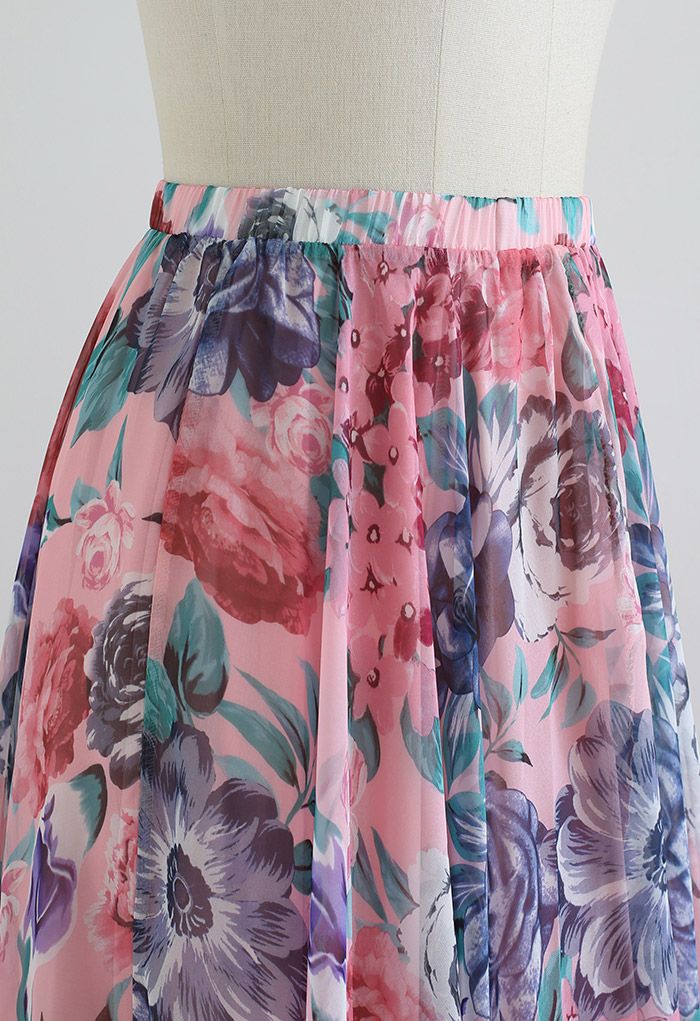 Heavenly Fragrance Floral Chiffon Maxi Skirt