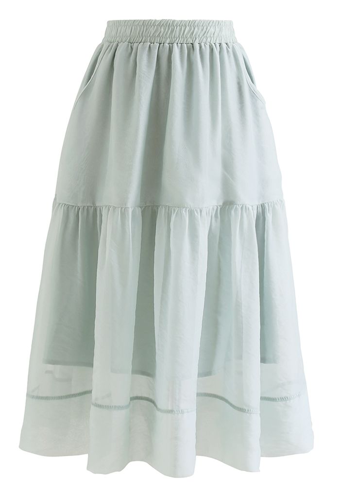 Side Pocket Semi-Sheer Frilling Skirt in Mint