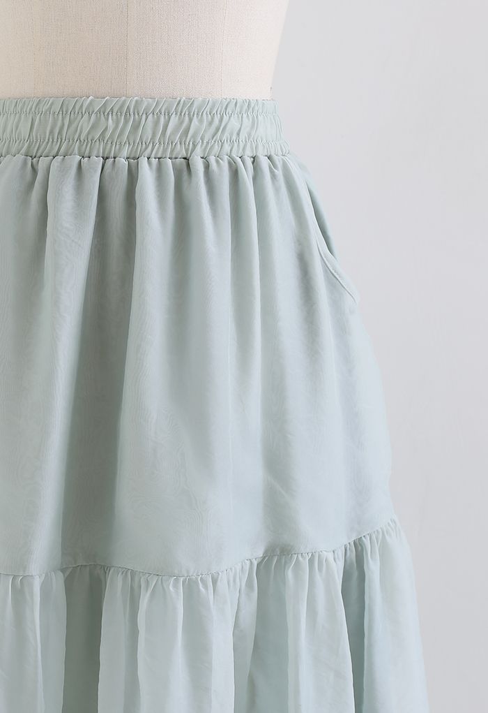 Side Pocket Semi-Sheer Frilling Skirt in Mint