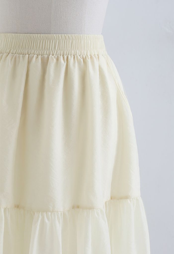 Side Pocket Semi-Sheer Frilling Skirt in Light Yellow