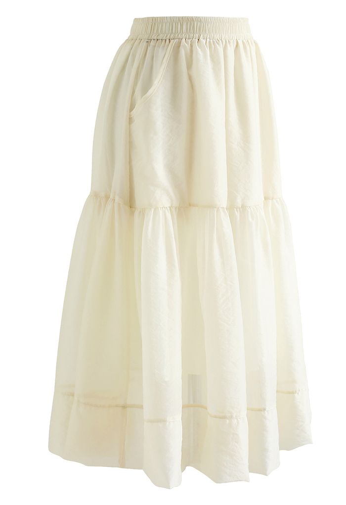 Side Pocket Semi-Sheer Frilling Skirt in Light Yellow - Retro, Indie ...