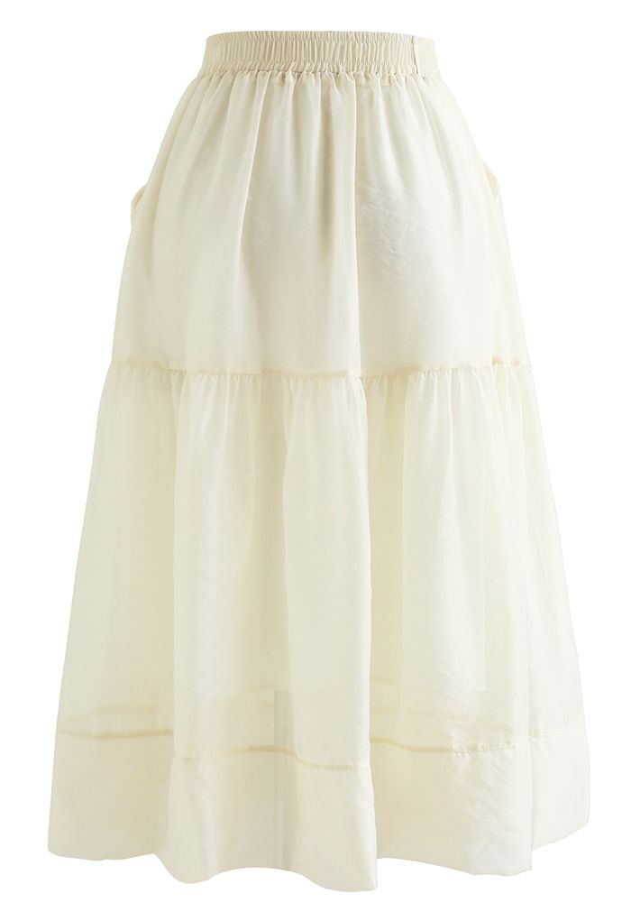 Side Pocket Semi-Sheer Frilling Skirt in Light Yellow