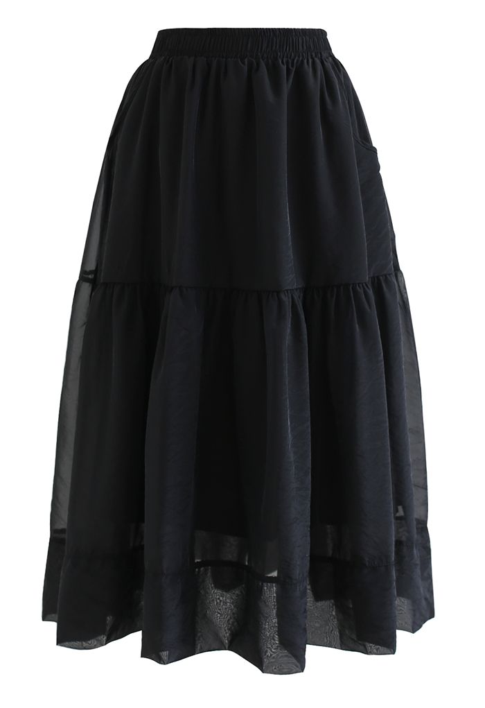 Side Pocket Semi-Sheer Frilling Skirt in Black - Retro, Indie and ...
