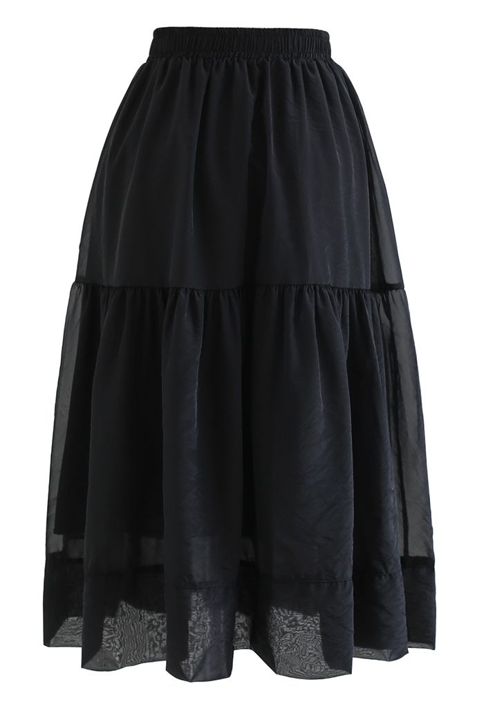 Side Pocket Semi-Sheer Frilling Skirt in Black - Retro, Indie and ...