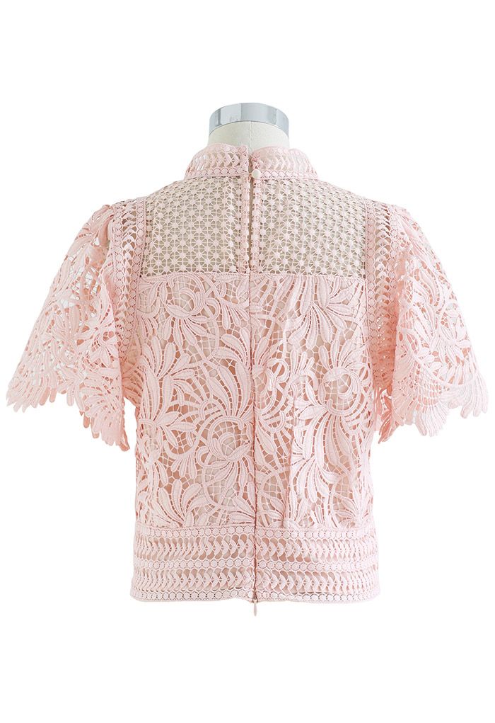 Demure Elegance Crochet Top in Pink
