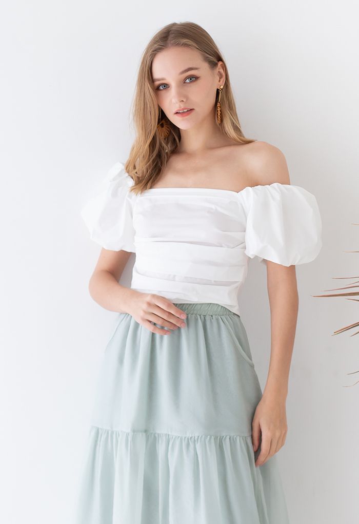 Puff Sleeve Off-Shoulder Cotton Crop Top in White - Retro, Indie and Unique  Fashion