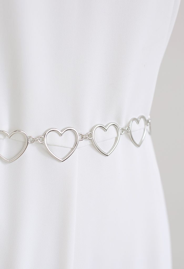 Silver Heart Shape Metal Chain Belt