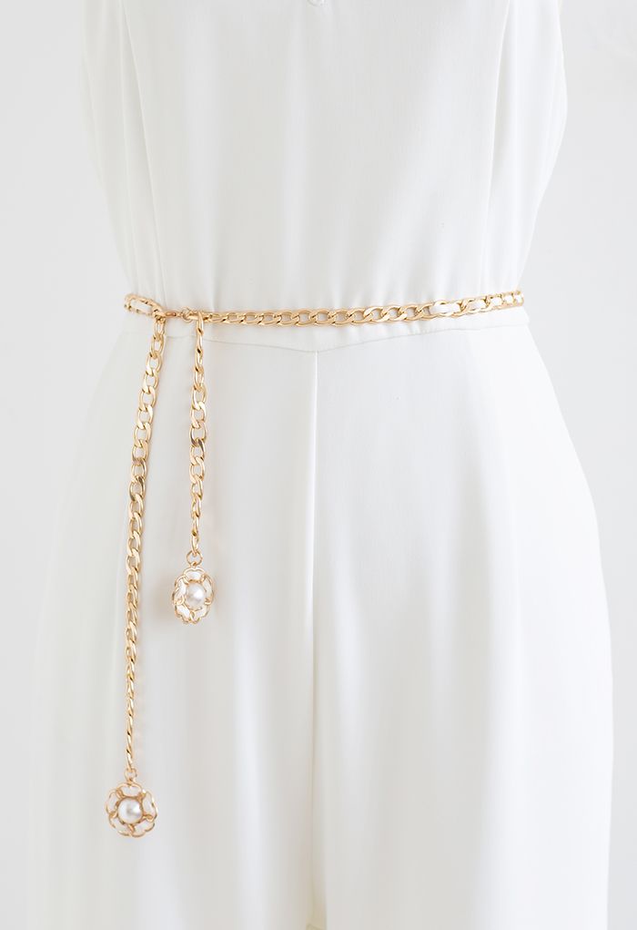 Floral Pearl Faux Leather Gold Chain Belt in Ivory - Retro, Indie and  Unique Fashion