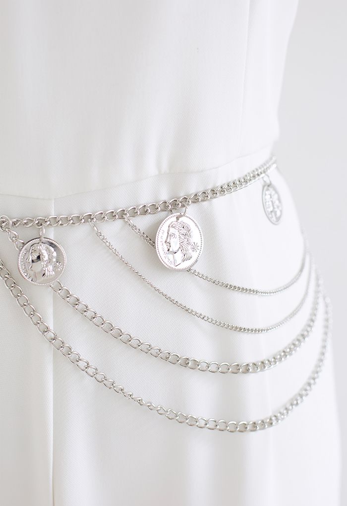Silver Head Coin Multilayer Chain Belt