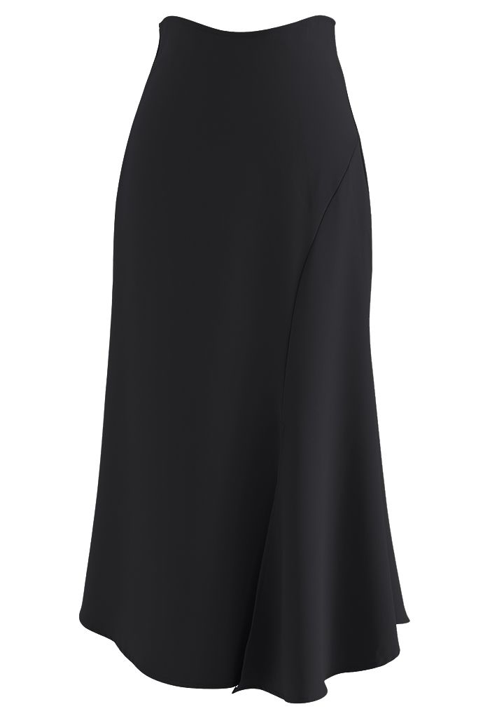 High-Waisted Split Asymmetric Frilling Skirt in Black - Retro, Indie ...