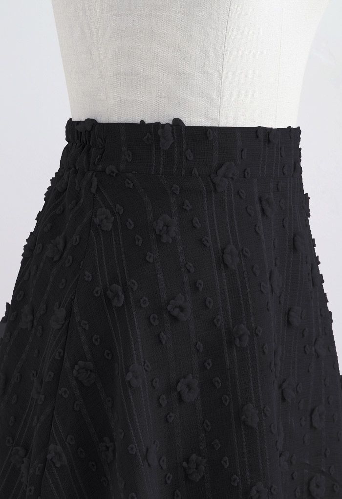 3D Cotton Candy Flare Midi Skirt in Black