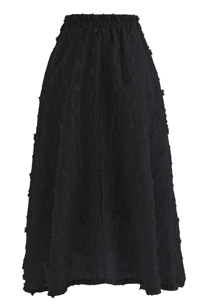 3D Cotton Candy Flare Midi Skirt in Black