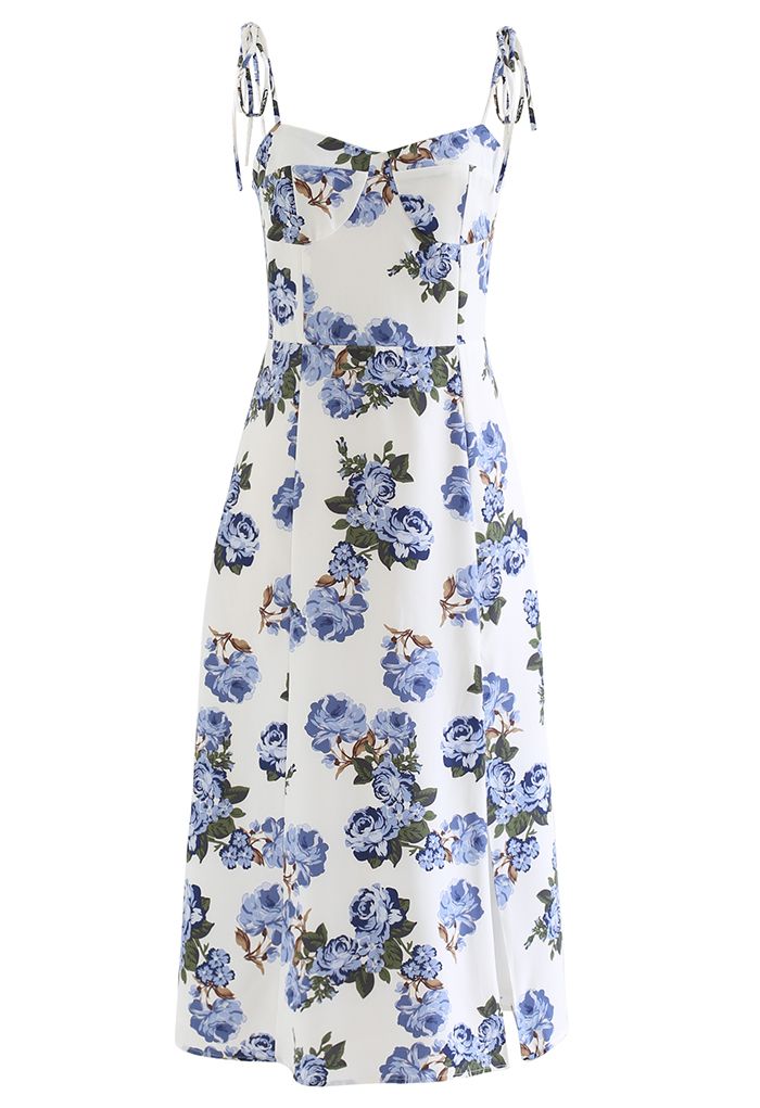 Classy Blue Peony Printed Cami Dress - Retro, Indie and Unique Fashion