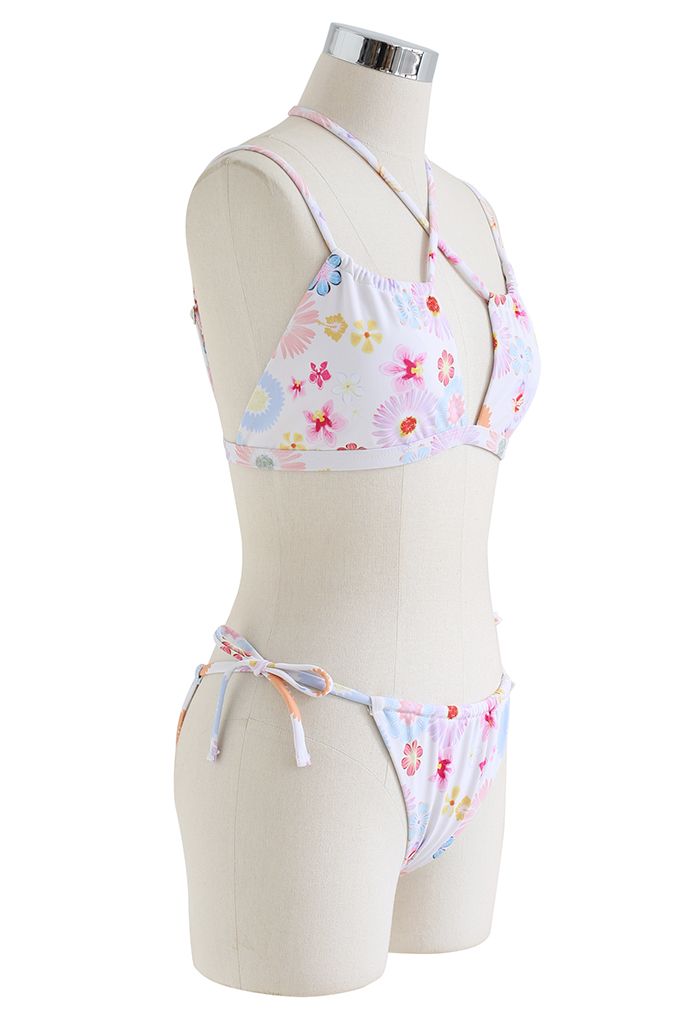 Adorable Floret Print Halter Neck Bikini Set