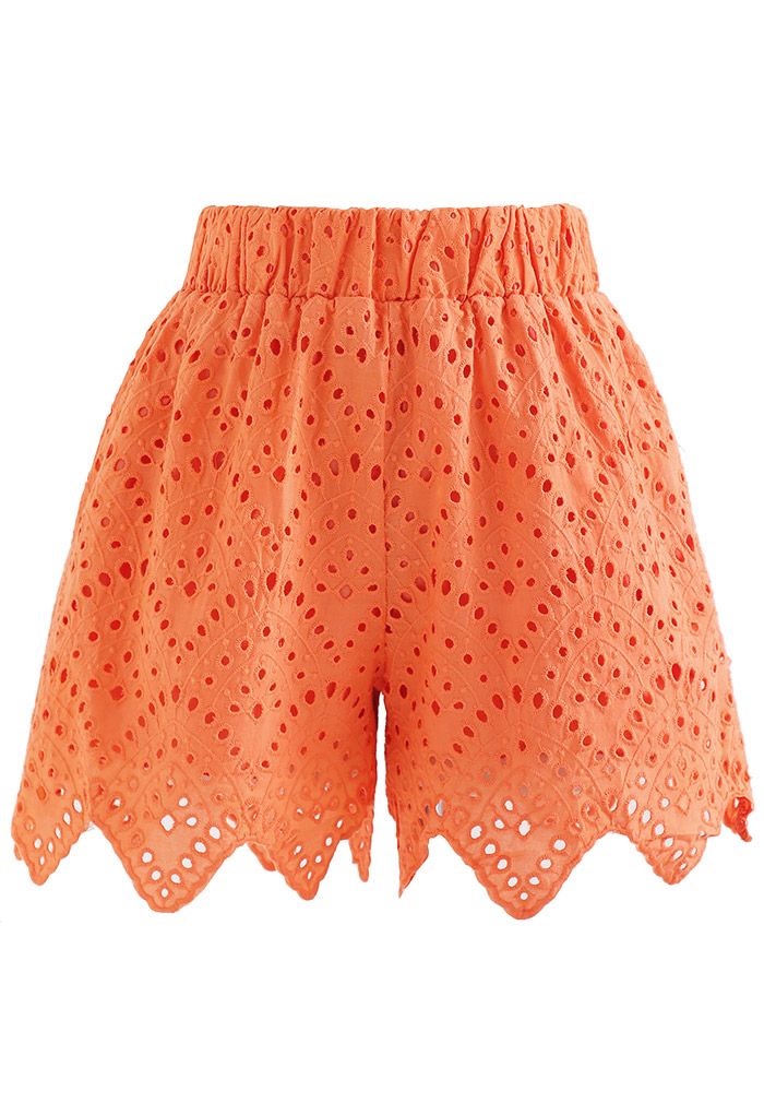 Full Eyelet Zigzag Hemline Shorts in Orange - Retro, Indie and Unique ...