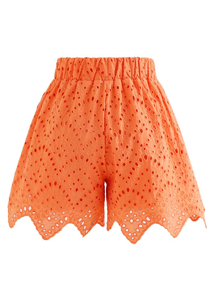 Full Eyelet Zigzag Hemline Shorts in Orange - Retro, Indie and Unique ...