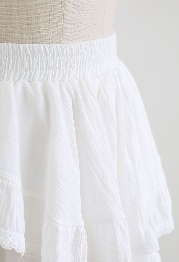 Lacy Edge Asymmetric Mini Skorts in White - Retro, Indie and Unique Fashion