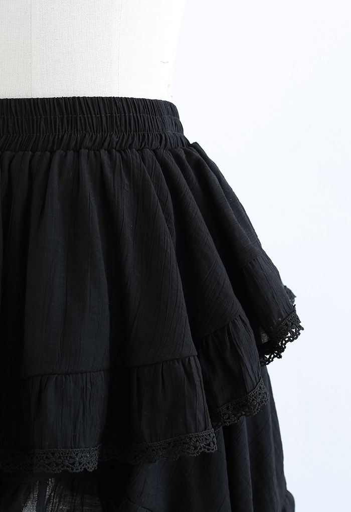 Lacy Edge Asymmetric Mini Skorts in Black - Retro, Indie and Unique Fashion