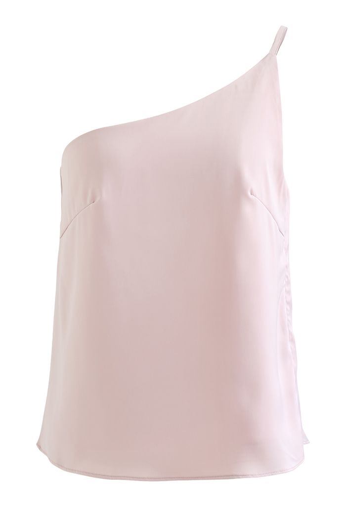 Stylish One-Shoulder Satin Cami Top in Pink - Retro, Indie and Unique ...