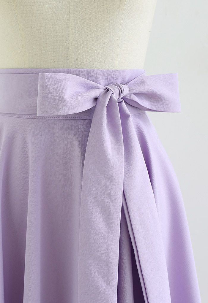 Flare Hem Bowknot Waist Midi Skirt in Lilac