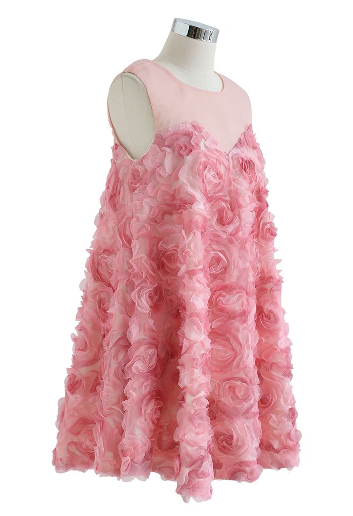 3D Pinky Rose Sleeveless Dolly Dress