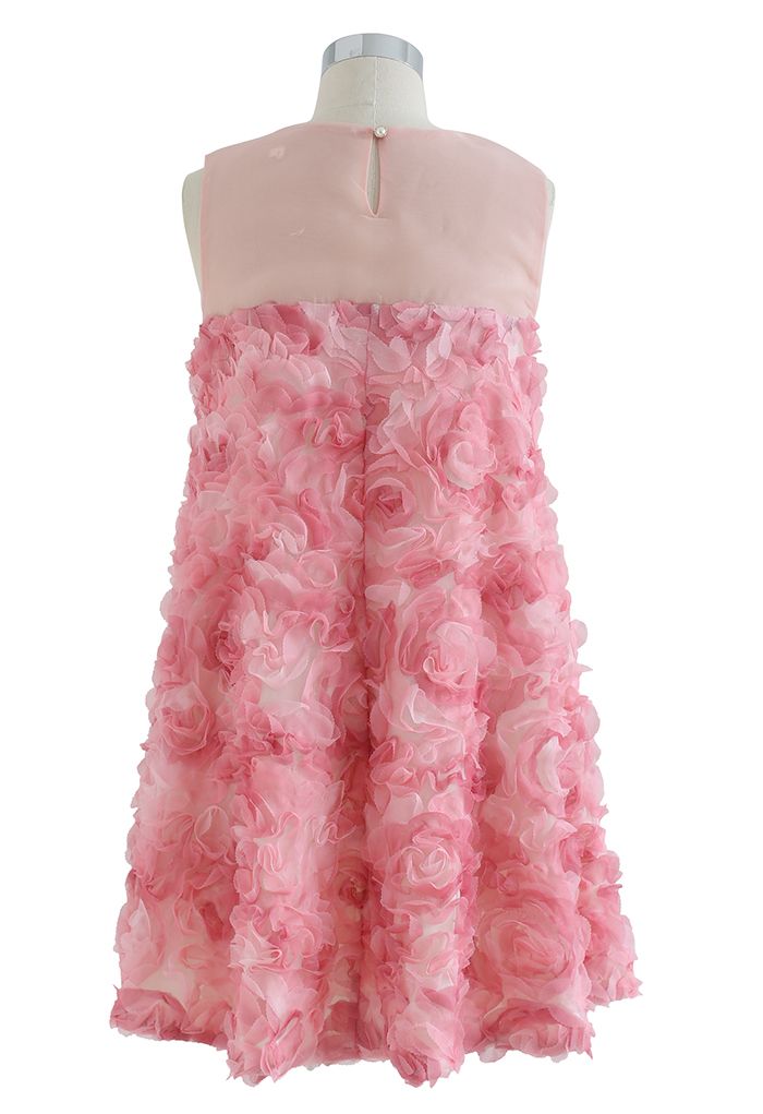 3D Pinky Rose Sleeveless Dolly Dress