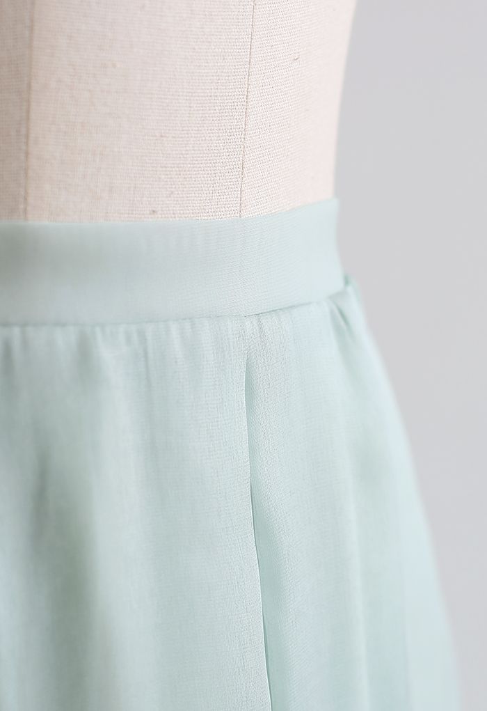 Shimmery Organza Pleated Midi Skirt in Mint