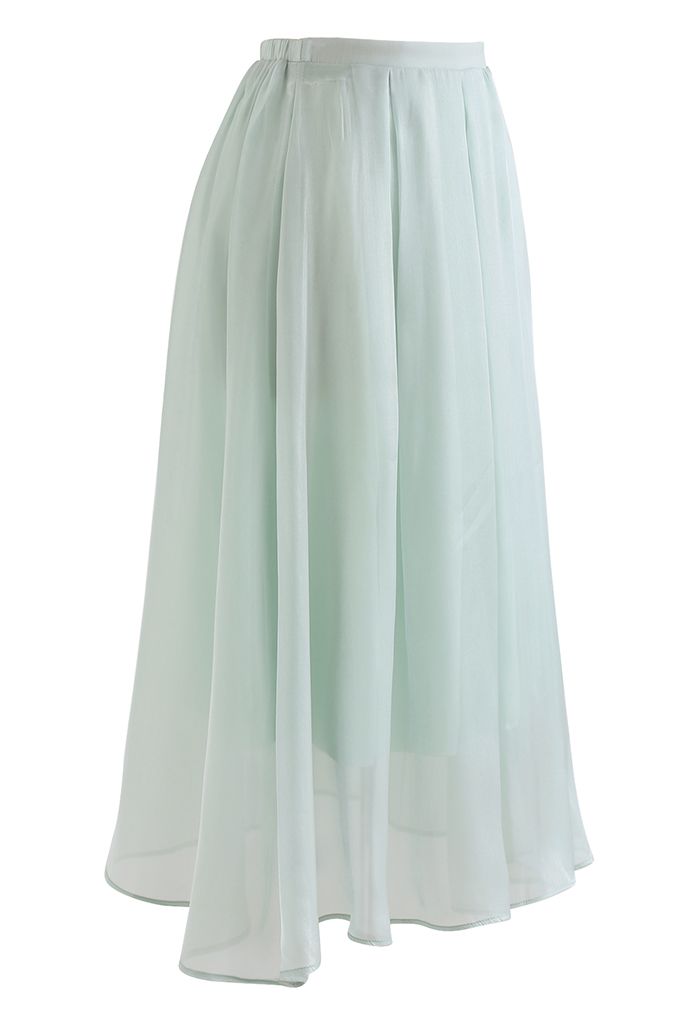Shimmery Organza Pleated Midi Skirt in Mint - Retro, Indie and Unique ...