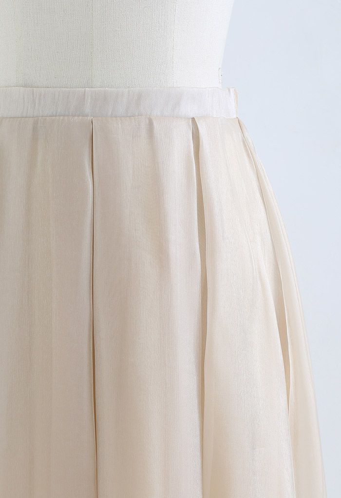 Shimmery Organza Pleated Midi Skirt in Camel - Retro, Indie and Unique ...
