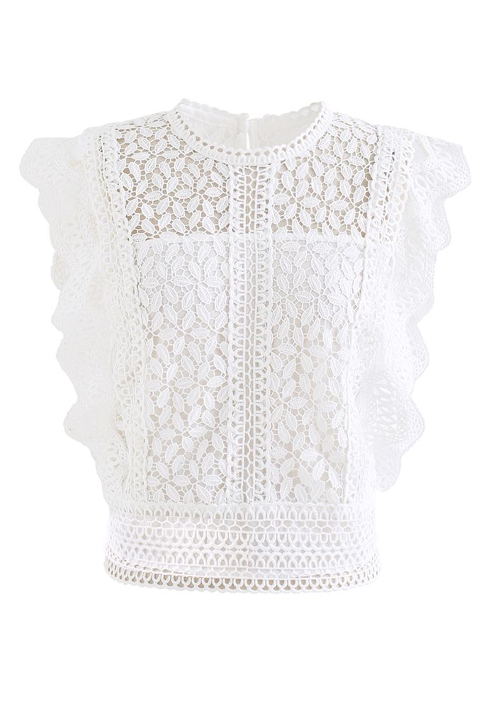 Falling Leaf Crochet Sleeveless Top in White - Retro, Indie and Unique ...