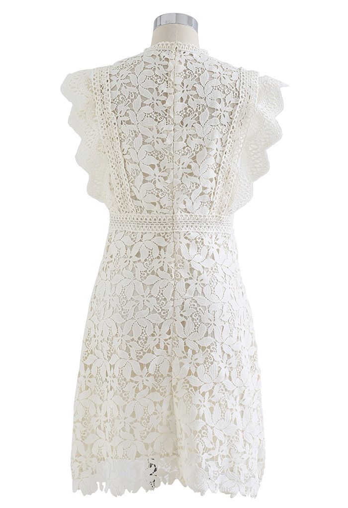 Lush Leaves Full Crochet Sleeveless Dress in Cream