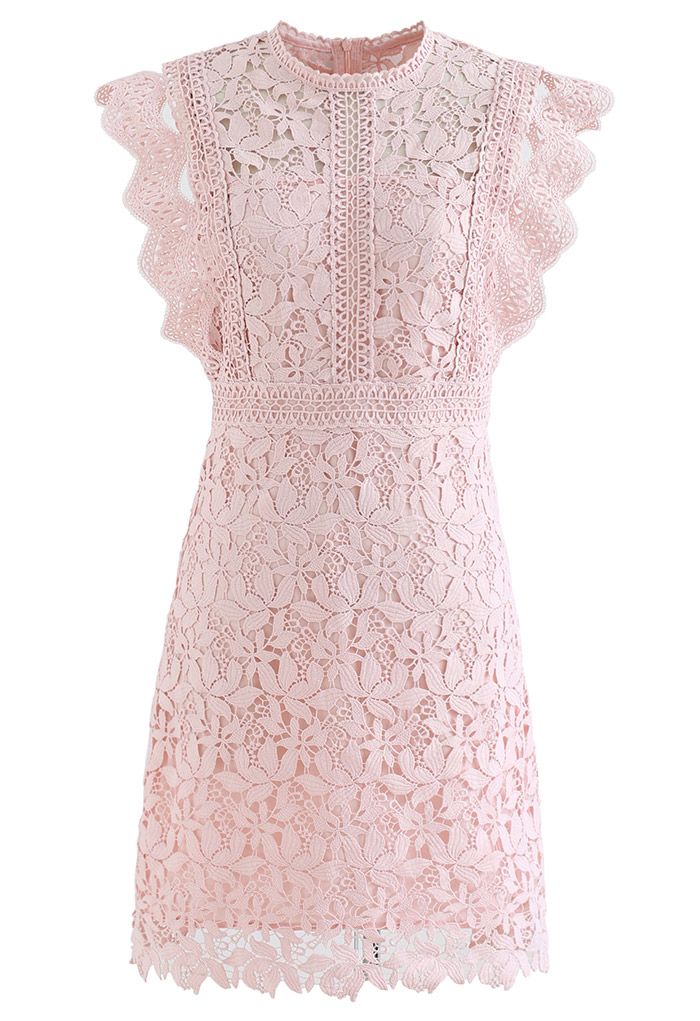 Lush Leaves Full Crochet Sleeveless Dress in Pink