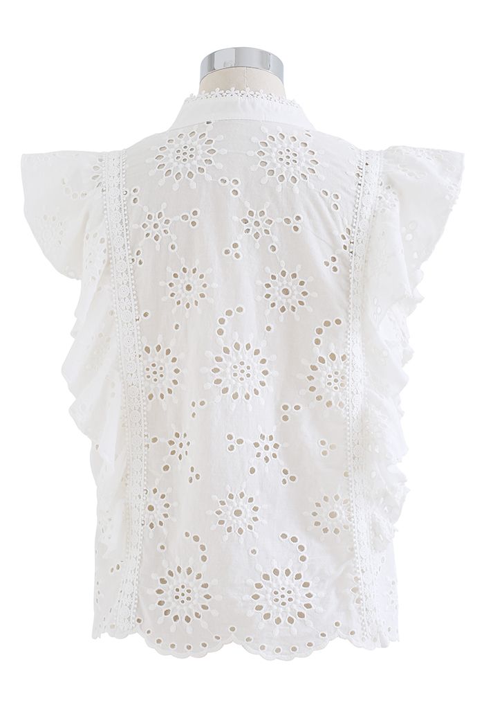 Ruffle Sleeveless Embroidered Eyelet Top in White - Retro, Indie and ...
