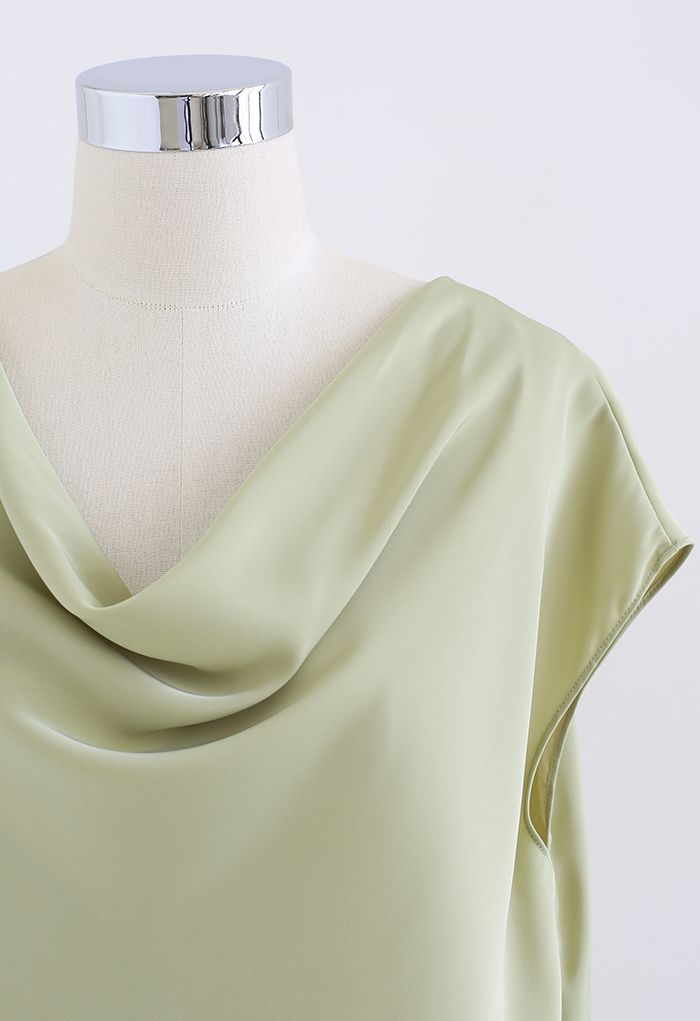 Ruched Drape Satin Sleeveless Top in Pistachio