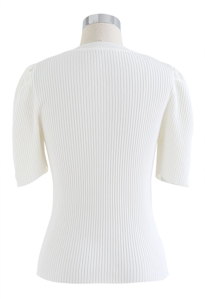 Triangle Cutout Short Sleeve Knit Top in White