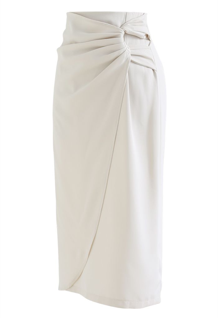 Twisted Knot Flap Pencil Skirt in Ivory