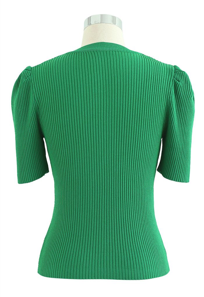 Triangle Cutout Short Sleeve Knit Top in Green