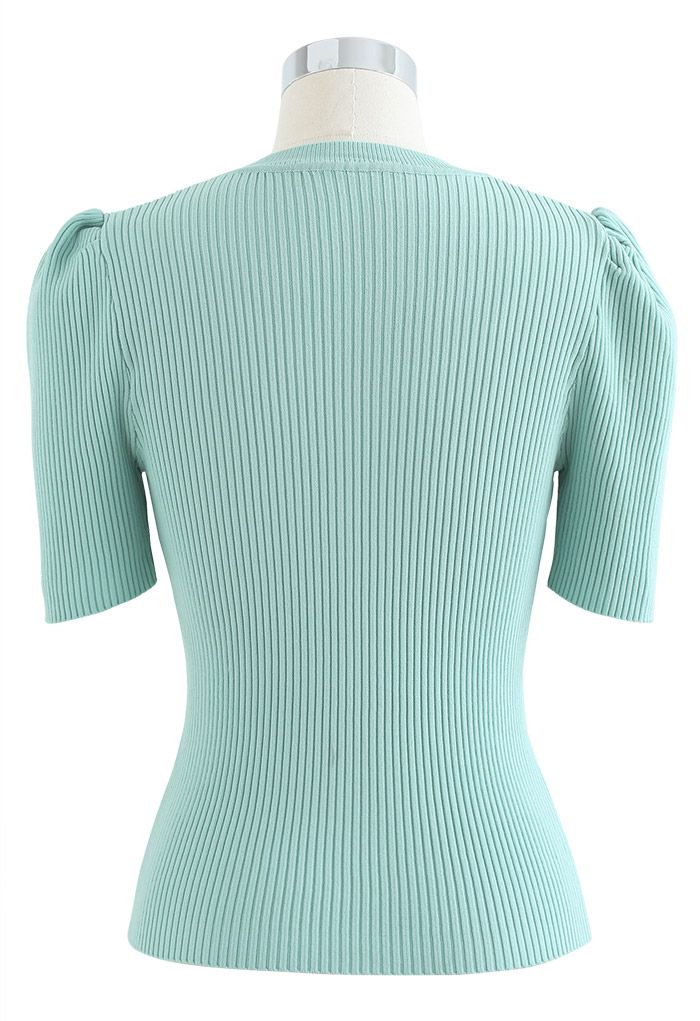 Triangle Cutout Short Sleeve Knit Top in Mint